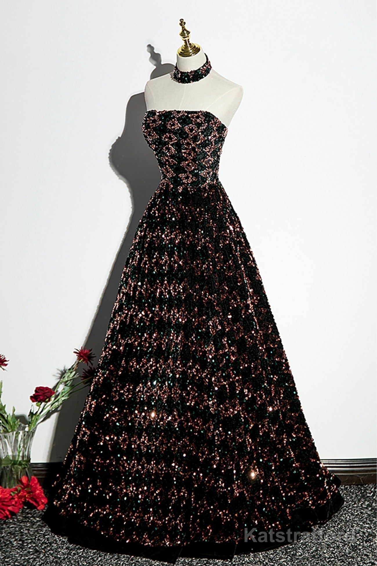 Stylish Sequins Long A-Line Prom Dress, Shiny Strapless Evening Dress