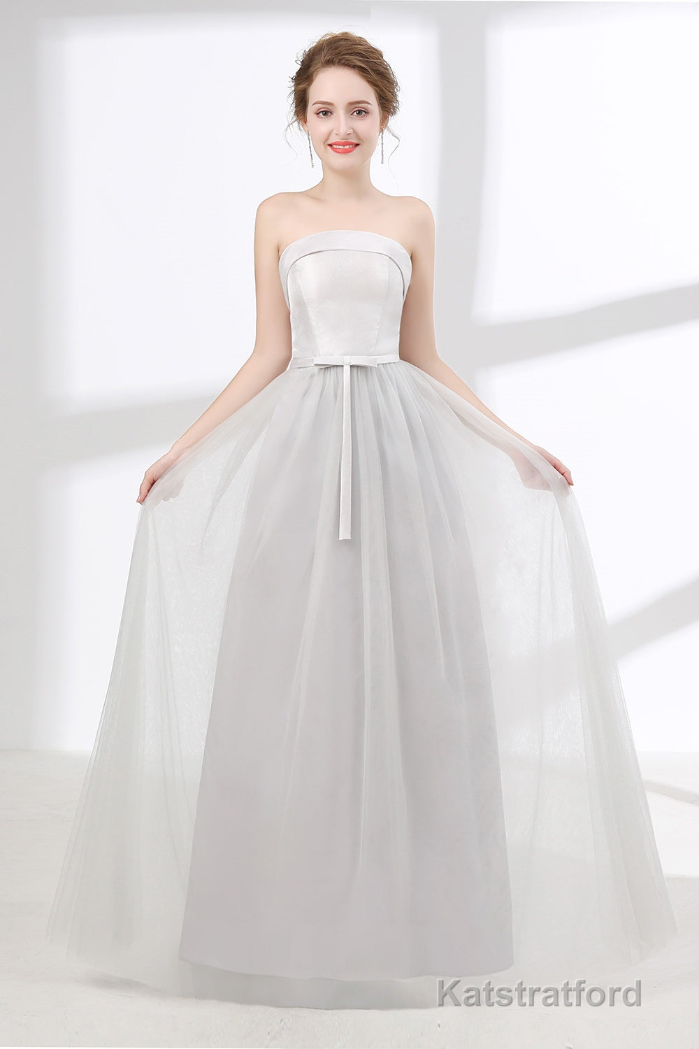 Tulle & Satin Strapless Neckline A-line Bridesmaid Dresses With Bowknot