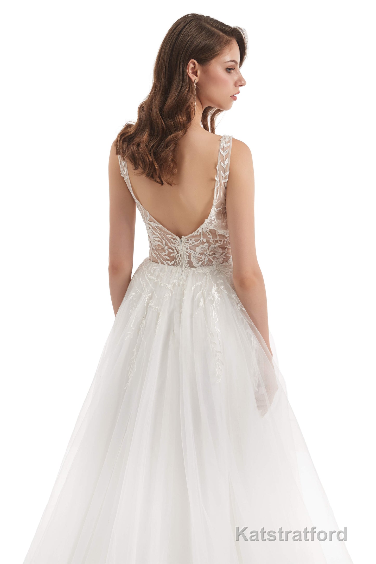 Tulle Lace V-neck Backless Wedding Dresses