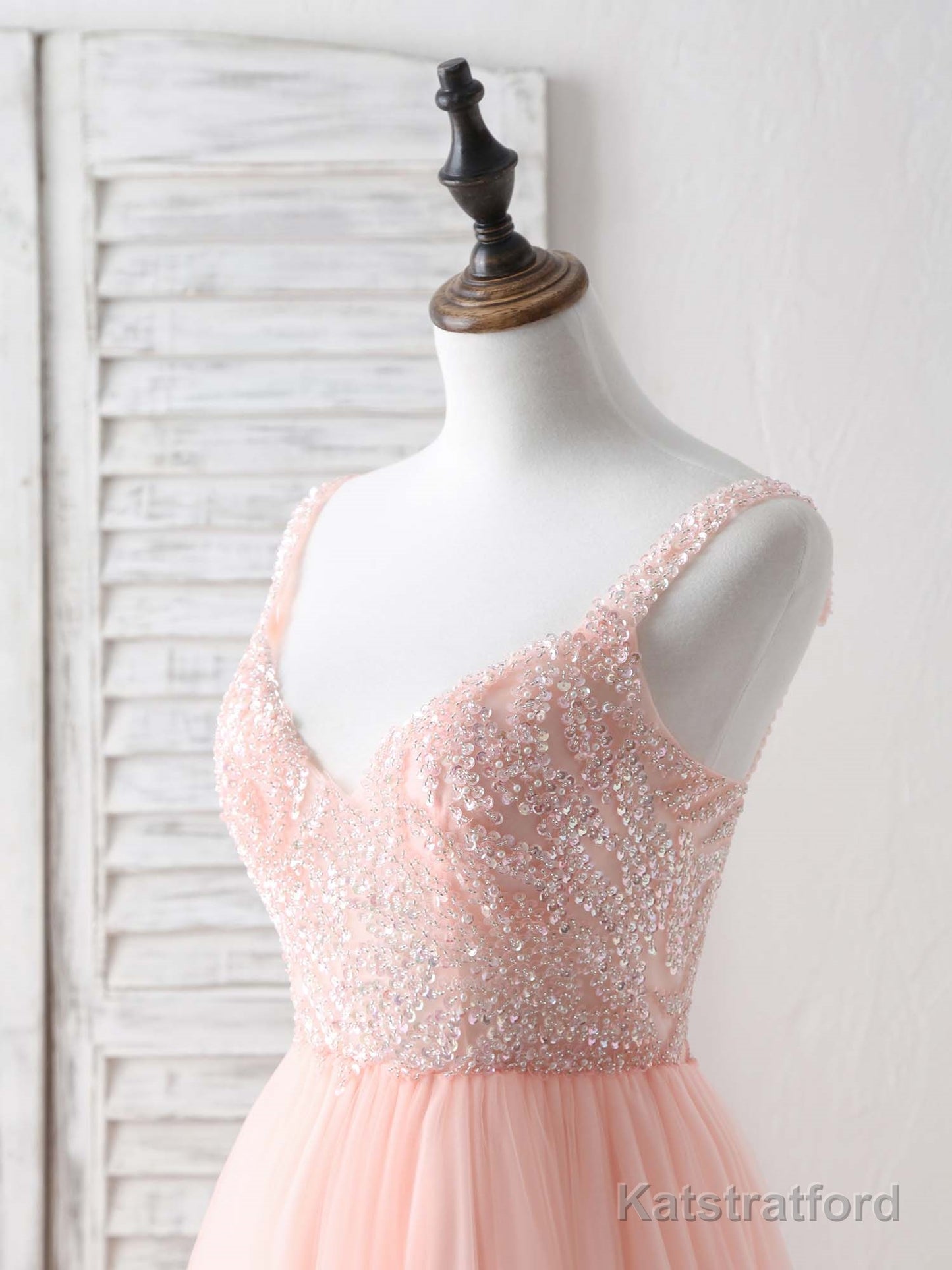 Unique Tulle Beads Long Prom Dress, Tulle Evening Dress