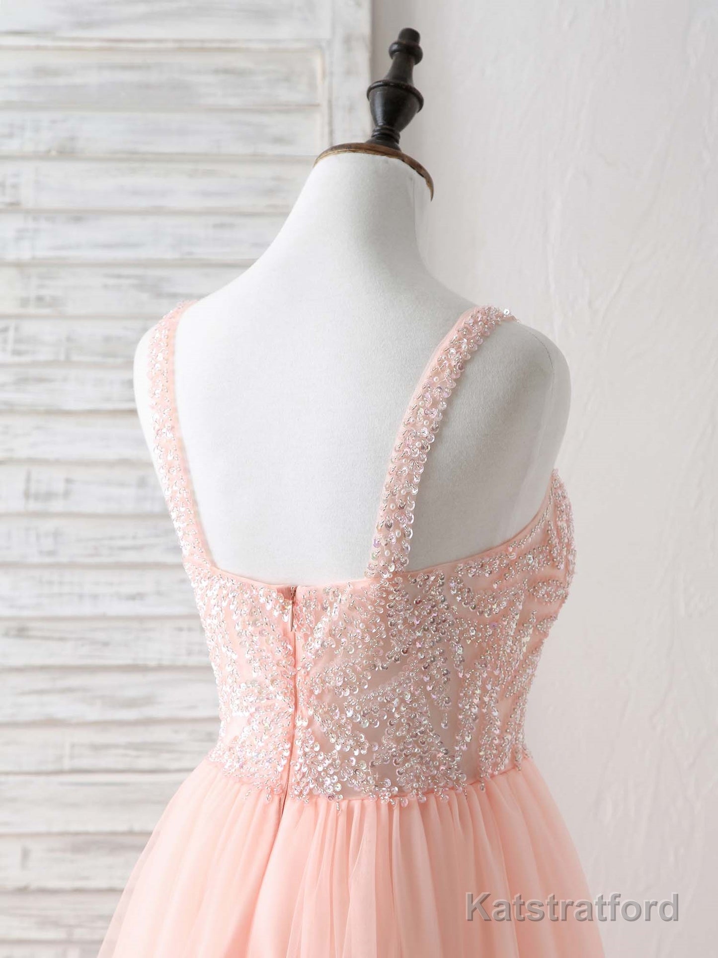 Unique Tulle Beads Long Prom Dress, Tulle Evening Dress
