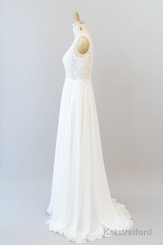 V-neck Appliques Chiffon A-line Wedding Dress