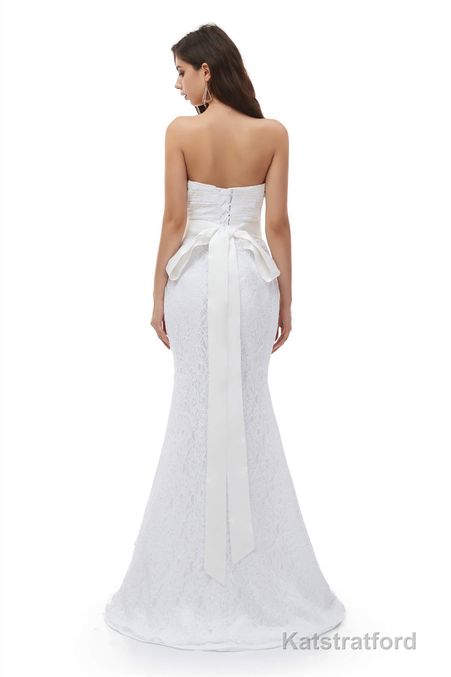 White Mermaid Lace Sweetheart Pleats Belt Wedding Dresses