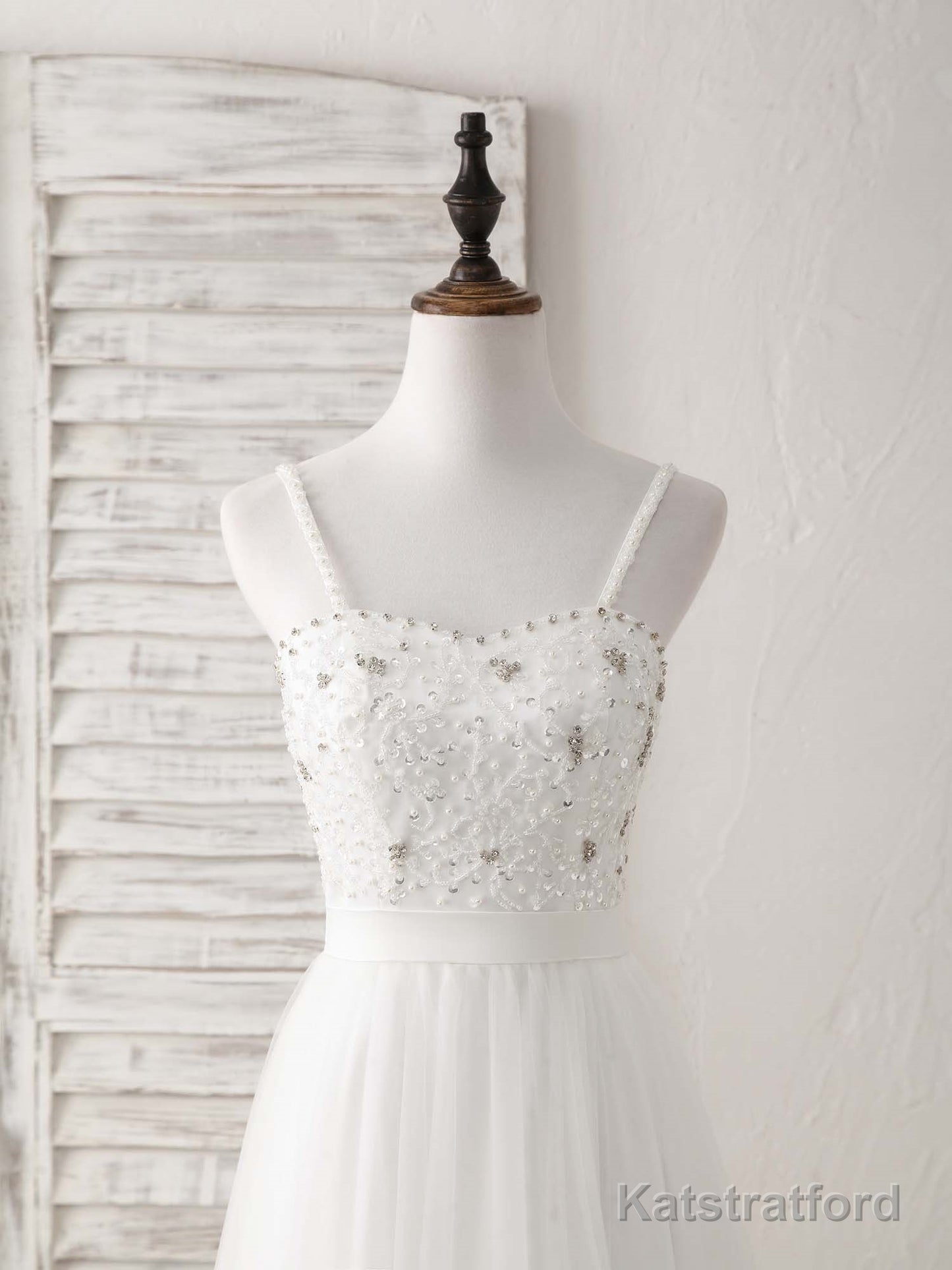 White Sweetheart Neck Tulle Beads Long Prom Dress White Evening Dress
