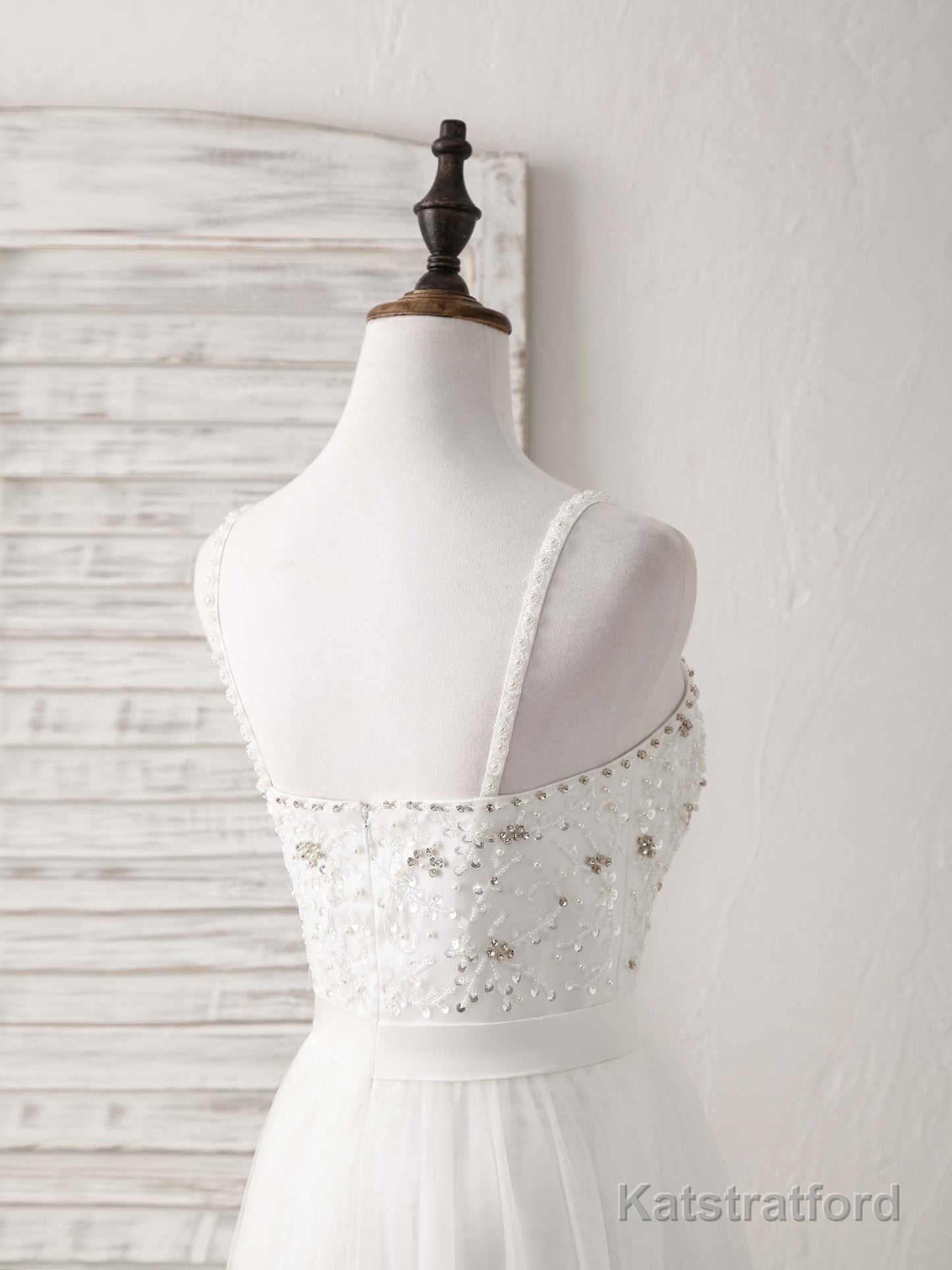 White Sweetheart Neck Tulle Beads Long Prom Dress White Evening Dress