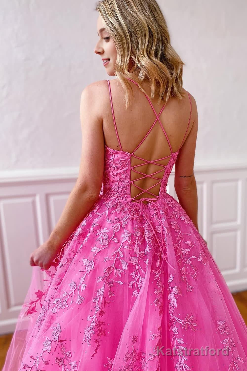Yellow Tulle Prom Dress with Appliques