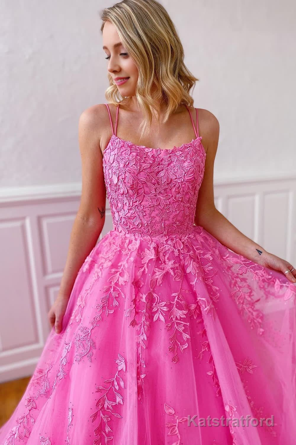 Yellow Tulle Prom Dress with Appliques