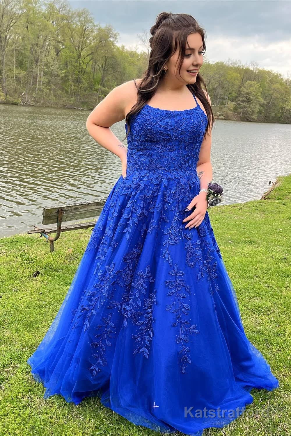 Yellow Tulle Prom Dress with Appliques