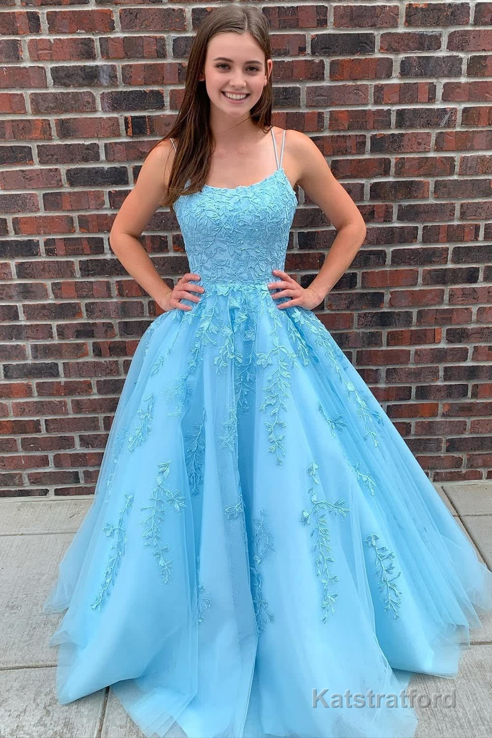 Yellow Tulle Prom Dress with Appliques