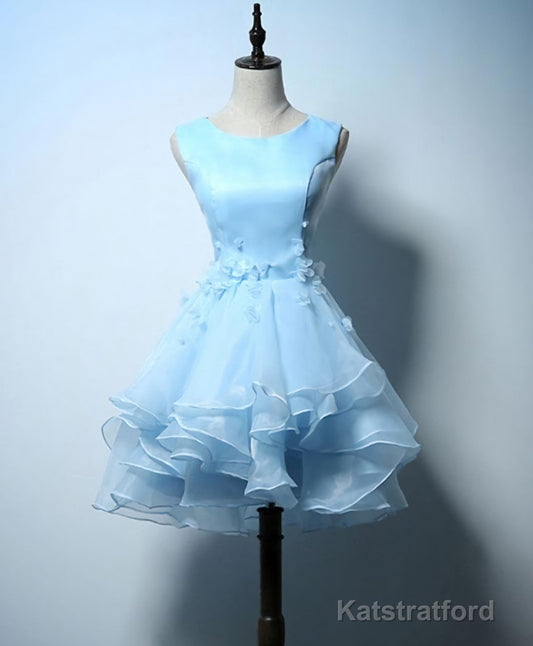 Cute Blue A Line Short Prom Dress, Blue Evening Dress