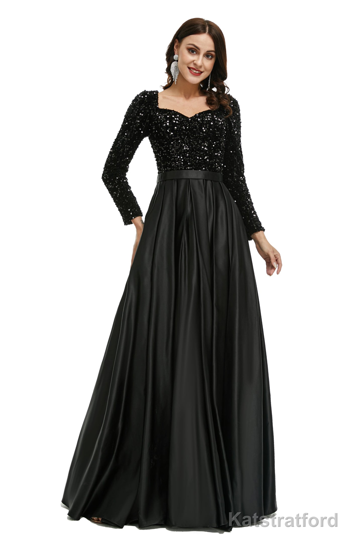 Lady Dresses Full Sleeve Prom Dresses V Neck Formal Gowns 2025 Floor Length Party Dress