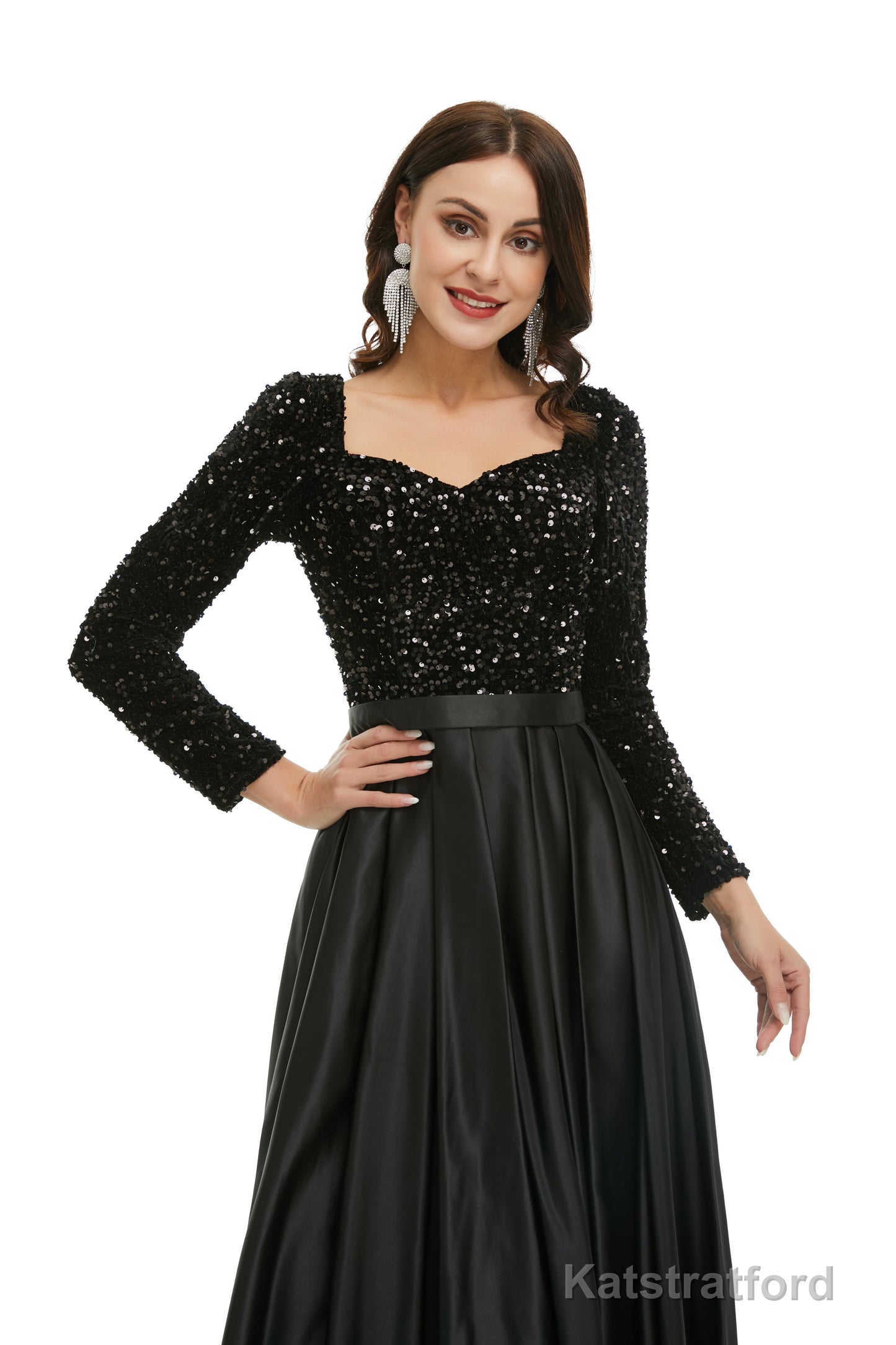 Lady Dresses Full Sleeve Prom Dresses V Neck Formal Gowns 2025 Floor Length Party Dress