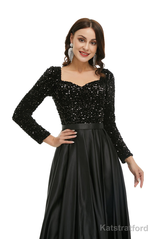 Lady Dresses Full Sleeve Prom Dresses V Neck Formal Gowns 2025 Floor Length Party Dress