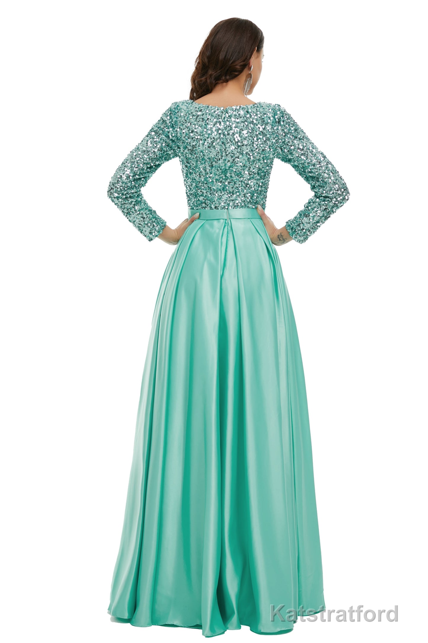 Lady Dresses Full Sleeve Prom Dresses V Neck Formal Gowns 2025 Floor Length Party Dresses