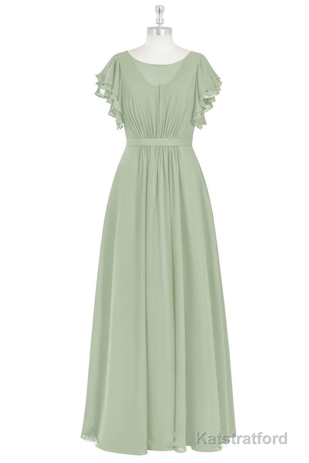 Elegant Sage Green Ruffled A-Line Long Bridesmaid Dress