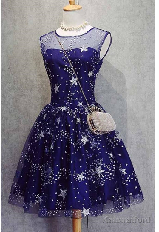 A-Line Scoop Royal Blue Tulle Short Homecoming Dress 2025 with Appliques