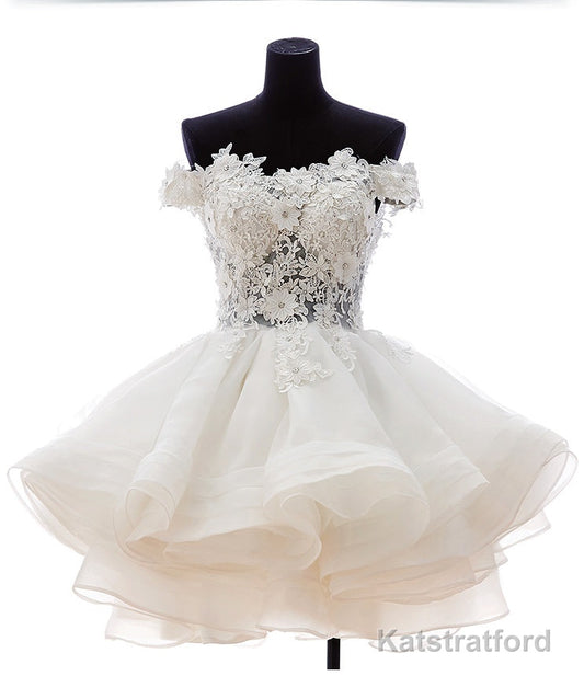 A-Line Off-the-Shoulder Appliques Short White Organza Homecoming Dress 2025