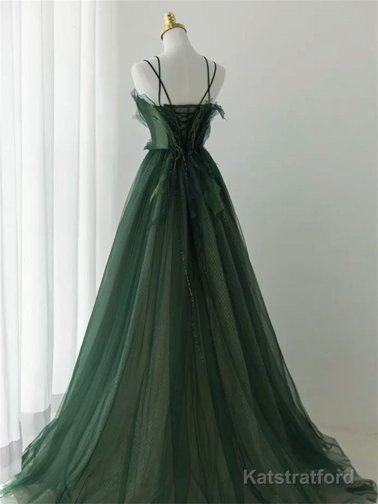 Forest Style Emerald Green Beading Tulle Dress, Prom Dress Fairy,Evening Gown Graduation Party Dress