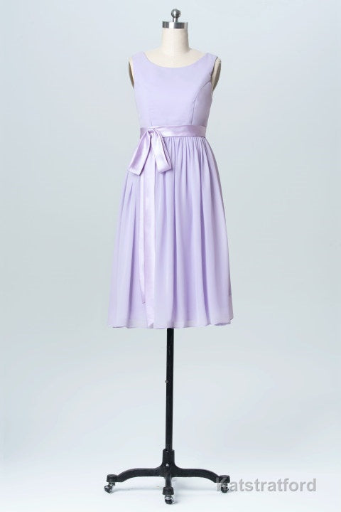 Lavender Crew Neck Tie-Side Short Bridesmaid Dress