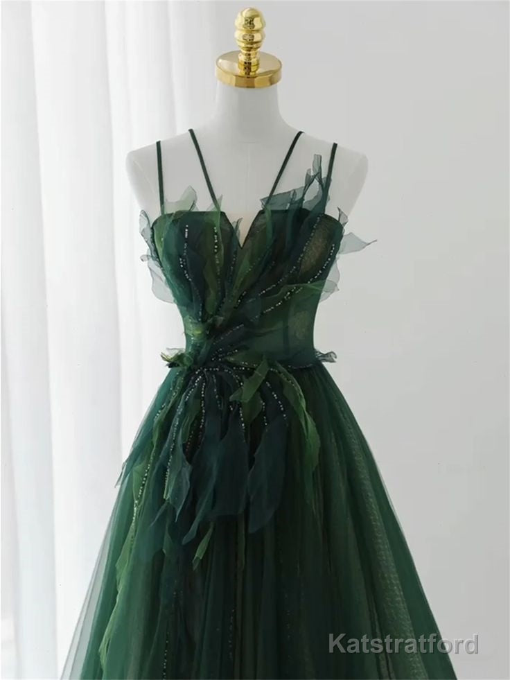 Forest Style Emerald Green Beading Tulle Dress, Prom Dress Fairy,Evening Gown Graduation Party Dress