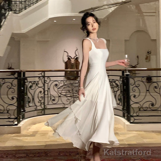 White Elegant Ruffles White Midi Dresses Summer New Evening Party Women Clothes Fashion Sundress Birthday Ladies Dresses