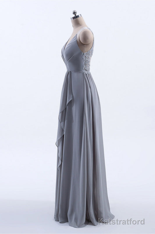 Silve Chiffon A-line Ruffles Long Bridesmaid Dress