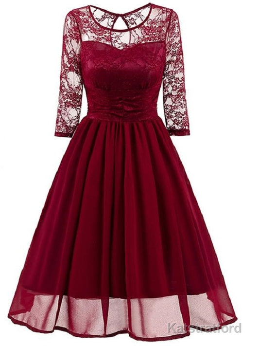 Classy Short Vintage Maroon Prom Dress with Sleeves