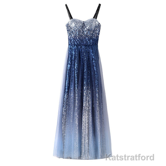 Chic Gorgeous Long A-line Ombre Sequin Floor Party Prom Dresses