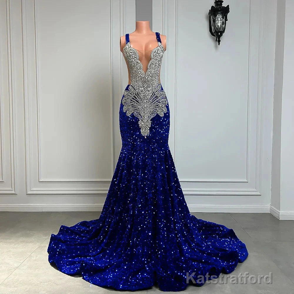 Gorgeous Long Dresses Luxury Black Girls Prom Party Formal Gowns