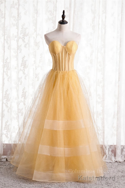 Short Dress Style, A-line Strapless Tulle Long Formal Dress with Multi Flares Boning
