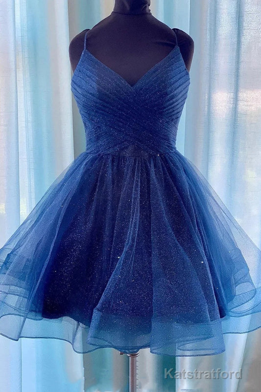 A-line Tulle Spaghetti Straps Cascading Ruffles Corset Short/Mini Dress