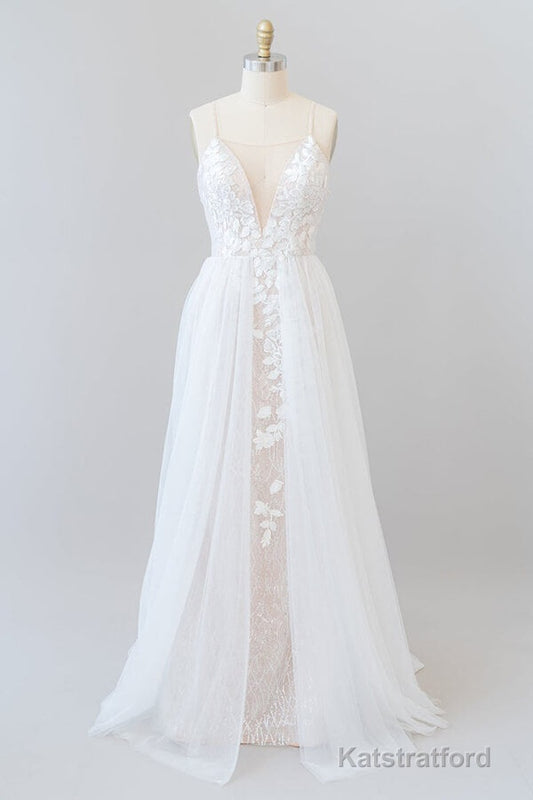 Amazing Long A-line Chapel Train Appliques Tulle Backless Wedding Dress