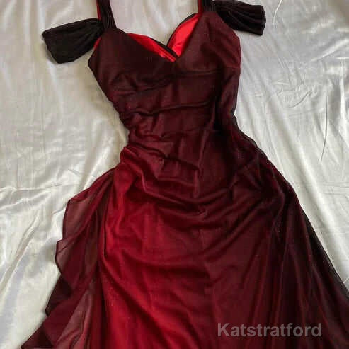 Beautiful A line Straps Ombre Red Long Chiffon Prom Dress