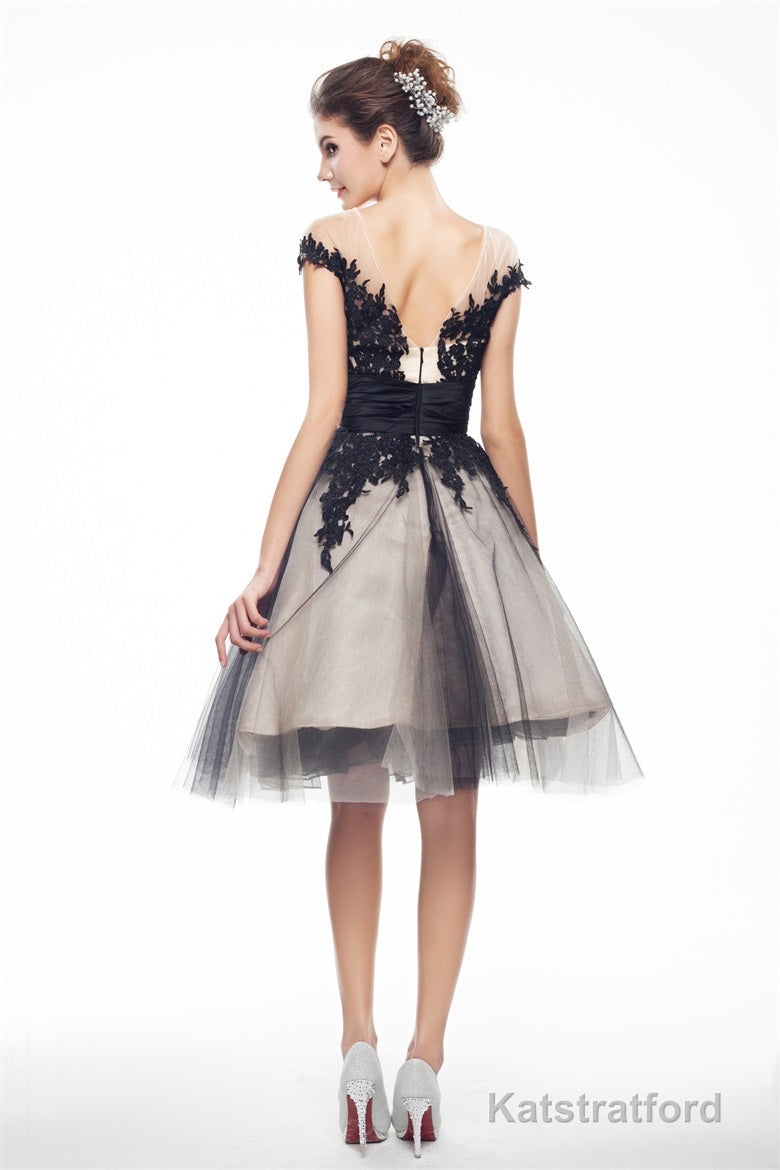 Black and White Lace Short Homecoming Dresses