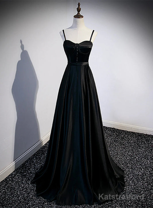 Black Satin Long Party Dress Black Simple Junior Prom Dress prom dresses shops