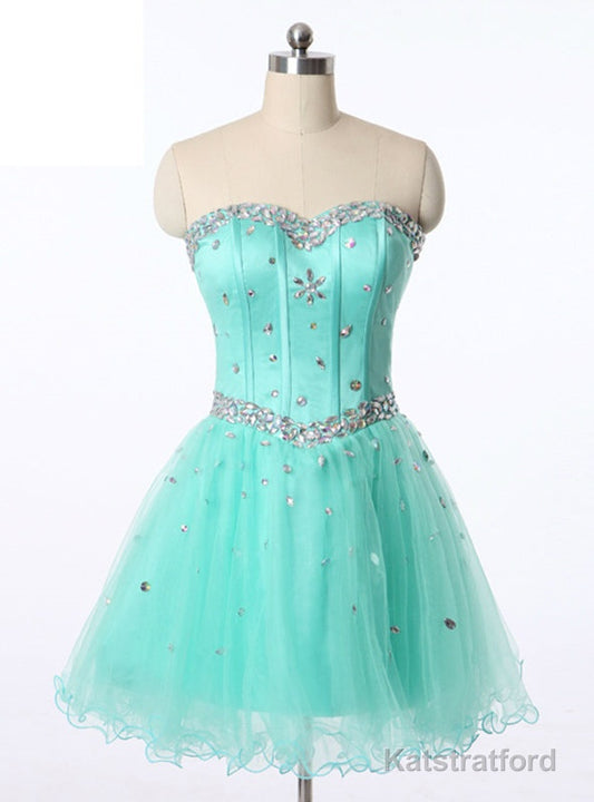 Blue Tulle Sweetheart Crystal Homecoming Dress