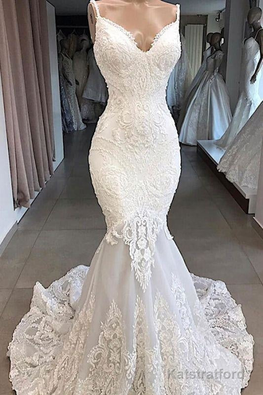 Amazing Appliques Tulle Mermaid Wedding Dress