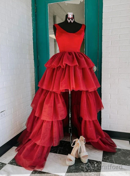 Burgundy  Tiers Prom Dress