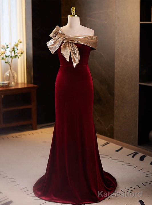 Burgundy Mermaid Sequins Off the Shoulder Prom Dress