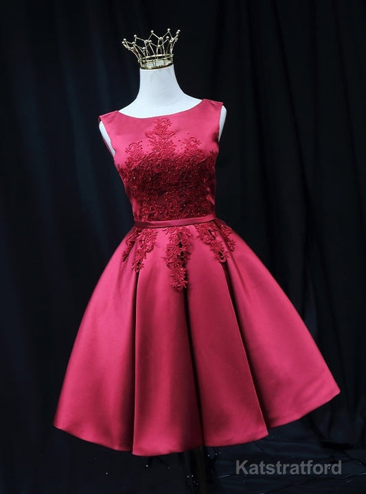 Burgundy Satin Lace Homecoming Dress