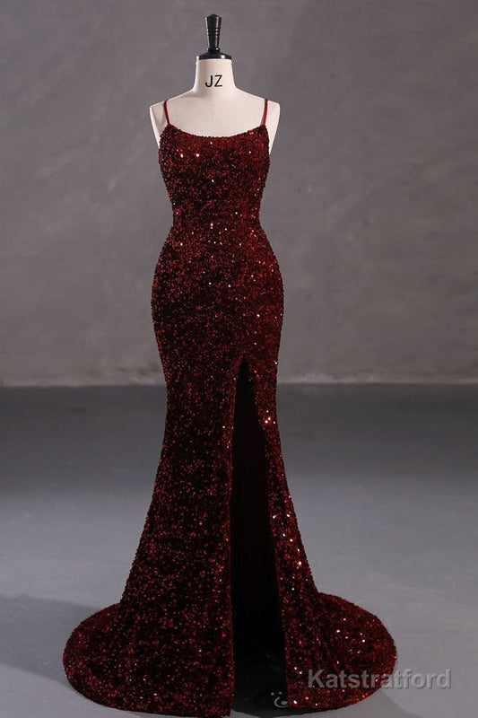 Slim Burgundy Shimmery Open Back Formal Prom Evening Dress