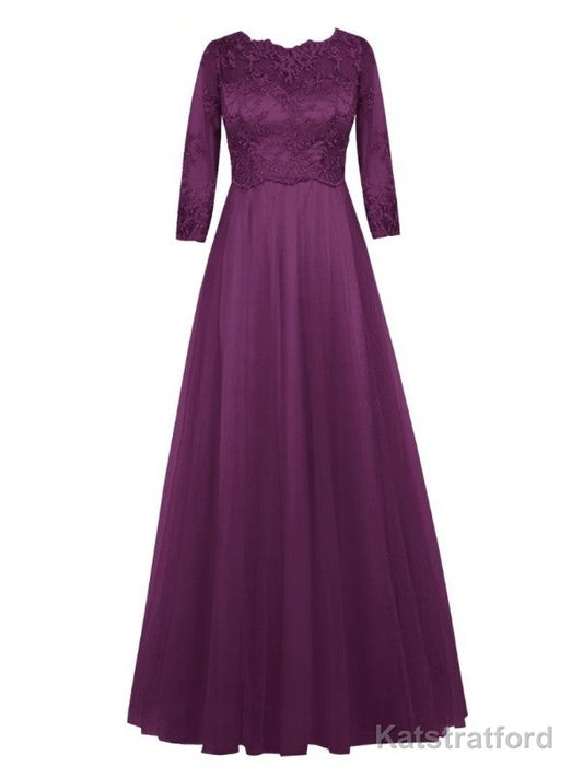 Casual Scoop Neck Half Sleeve Lace Tulle A-Line Mother of the Groom Dress