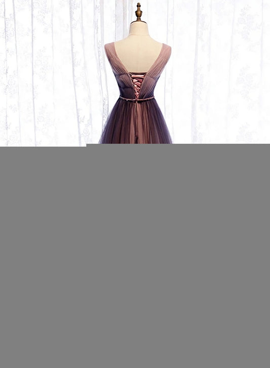 Spring Long V Neck A Line Dress, Halter Beaded Evening Dress, Prom Dresses