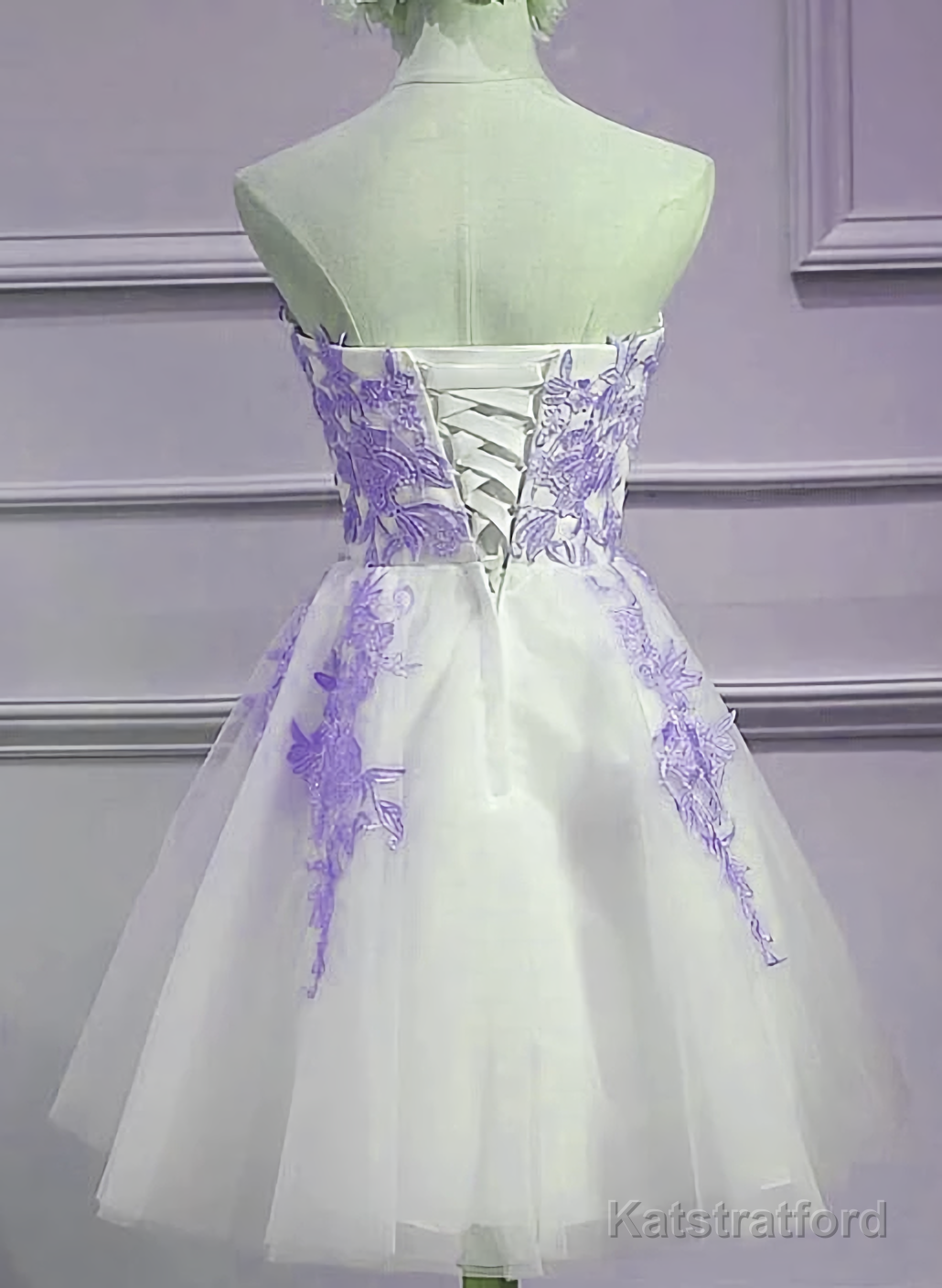 Lovely Sweetheart White Tulle With Purple Lace Cute Party Homecoming Dress