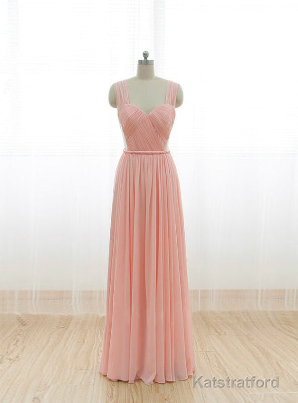 Cheap Pink Straps Chiffon Pleats Backless Bridesmaid Dress
