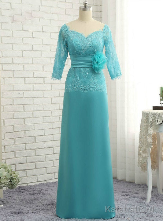 Chic Mother Of The Bride Dresses A-line 3/4 Sleeves Lace Long Evening Dresses