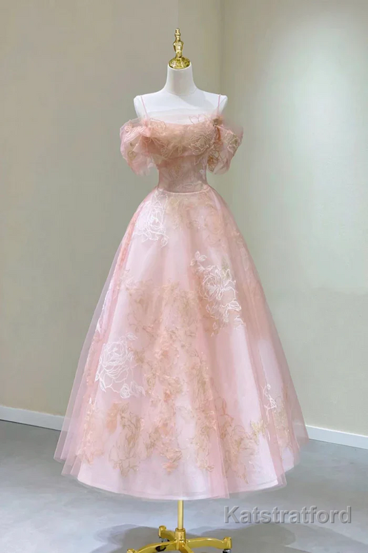 Cute Pink Tulle Lace Short A-Line Prom Dress