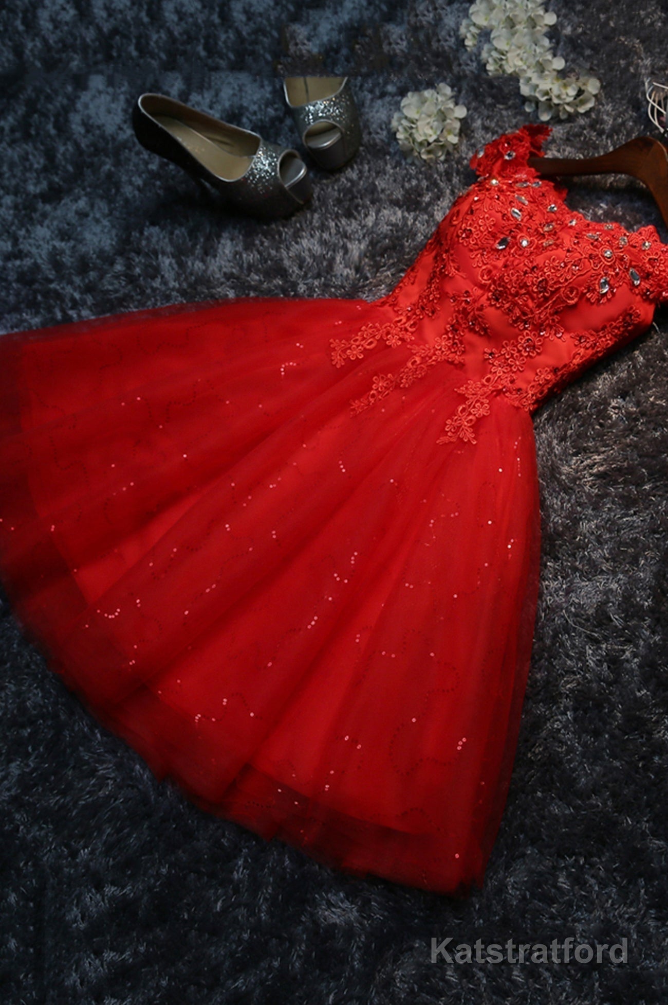 Cute Tulle Short A-Line Prom Dress, Off the Shoulder Homecoming Party Dress