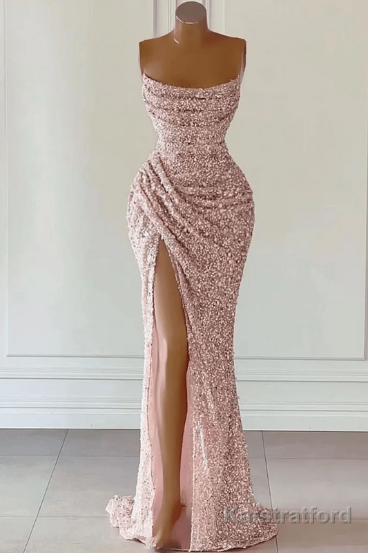 Elegant Strapless Mermaid Sequins Prom Dress Birthday Outfits