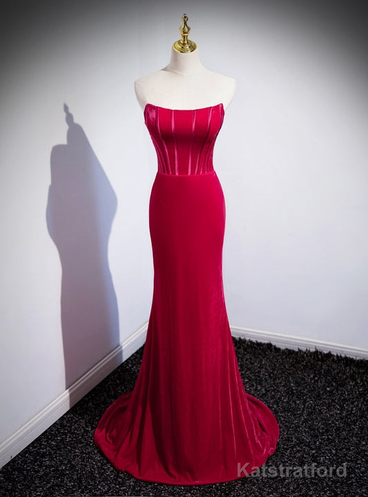 Fuchsia Mermaid Velvet Strapless Prom Dress